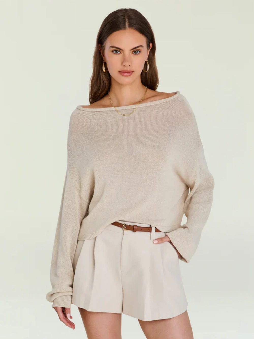 NEW SER.O.YA Seroya Serafina dropped shoulders sweater in Almond small NWT